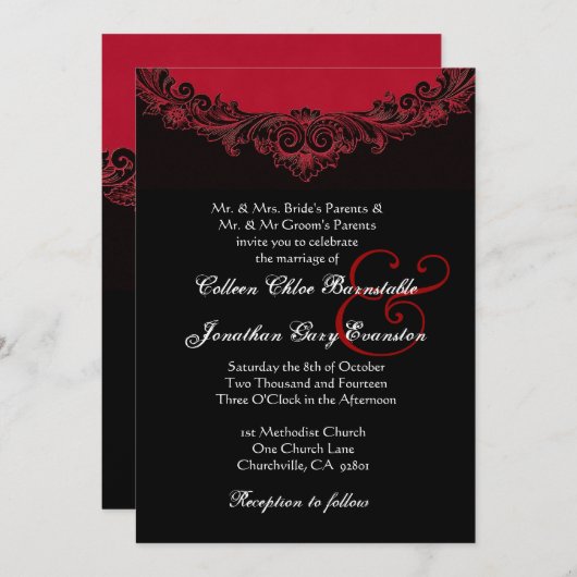 Rood en zwart  Monogram Wedding H302 Kaart (Voorkant / Achterkant)