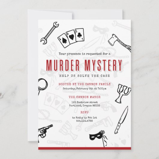 Rood en Zwart Moord Mysterie Uitnodiging (Voorkant)