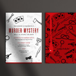 Rood en zwart moordmysterie uitnodiging