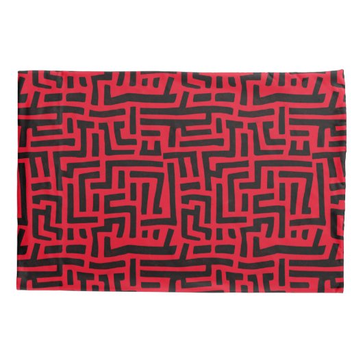 Rood en zwart motief | Geometrisch doolhofpatroon Kussensloop (Achterkant)