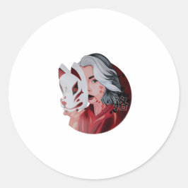 Rood en Zwart Mujina Illustratie Sticker