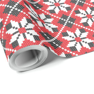 Rood en zwart naadloos kruisstichpatroon cadeaupapier