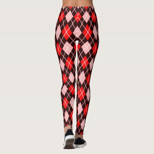 Rood en Zwart Naadloze Argyle Pattern Leggings (Achterkant)