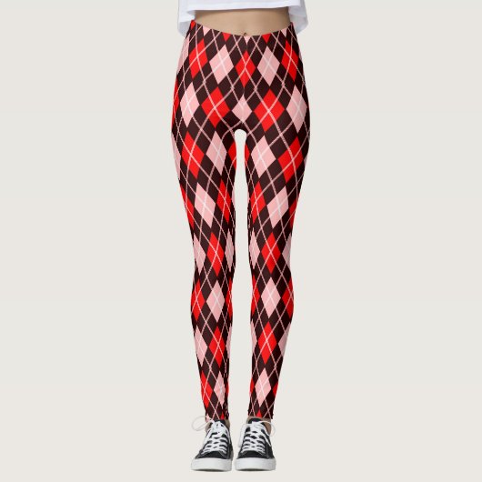 Rood en Zwart Naadloze Argyle Pattern Leggings (Voorkant)
