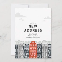 Rood en zwart nieuw adres met cartoon stad kaart