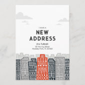 Rood en zwart nieuw adres met cartoon stad kaart (Voorkant)