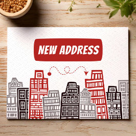 Rood en zwart nieuwe adres verhuisbericht briefkaart
