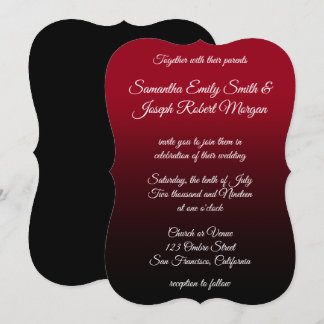 Rood en zwart ombre Elegant Calligraphy Wedding Kaart