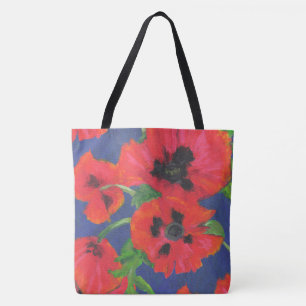 Rood en zwart oosterse papaver oliepastels tote bag