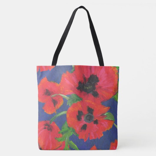 Rood en zwart oosterse papaver oliepastels tote bag (Voorkant)
