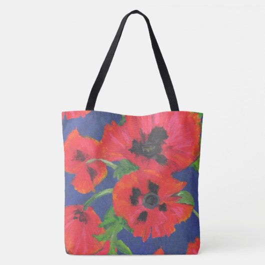 Rood en zwart oosterse papaver oliepastels tote bag (Achterkant)