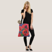 Rood en zwart oosterse papaver oliepastels tote bag (Op model)