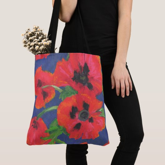 Rood en zwart oosterse papaver oliepastels tote bag (Dichtbij)