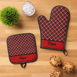 Rood en zwart ovenwant & pannenlap set