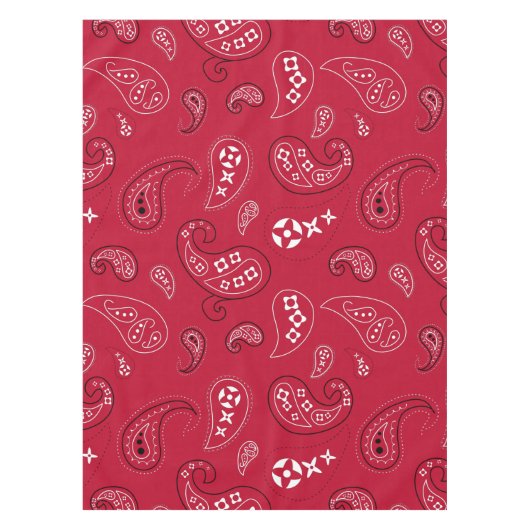 Rood en Zwart Paisley Western Bandana Print Tafelkleed (Voorkant)