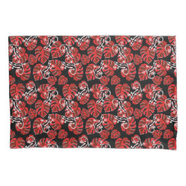 Rood en zwart patroon - gekko's en bladeren kussensloop