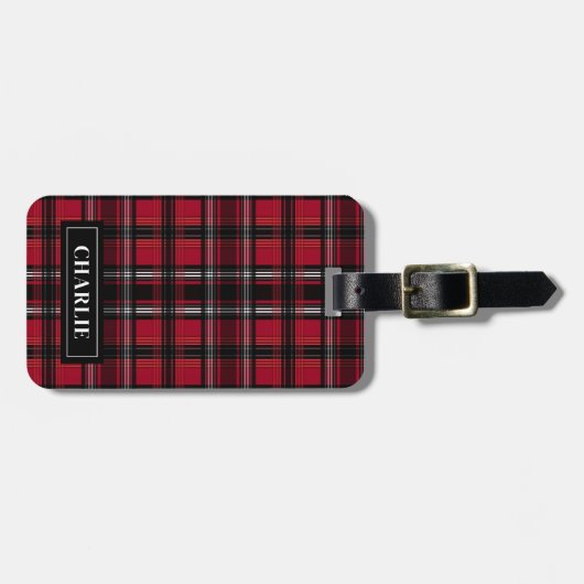 Rood en zwart patroon met tartan bagagelabel (Voorkant horizontaal)