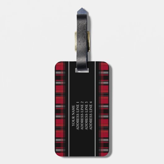 Rood en zwart patroon met tartan bagagelabel (Achterkant verticaal)