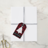 Rood en zwart patroon met tartan cadeaulabel (Met Touw)