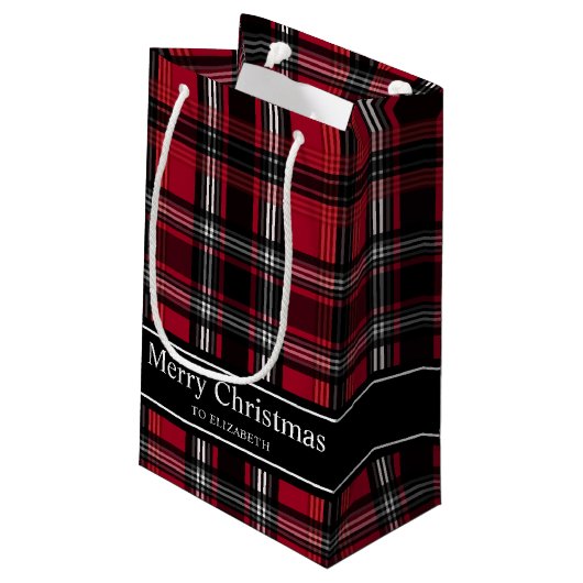 Rood en zwart patroon met tartan klein cadeauzakje (Achterkant Gekanteld)