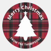 Rood en zwart patroon met tartan ronde sticker (Voorkant)