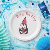 Rood en zwart Penguin Birthday Papieren Bordje (Feest)