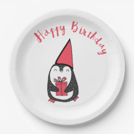 Rood en zwart Penguin Birthday Papieren Bordje