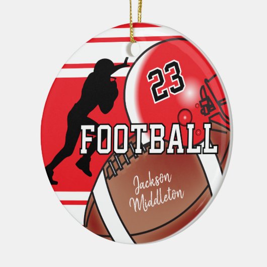Rood en zwart personaliseren Football Keramisch Ornament (Links)