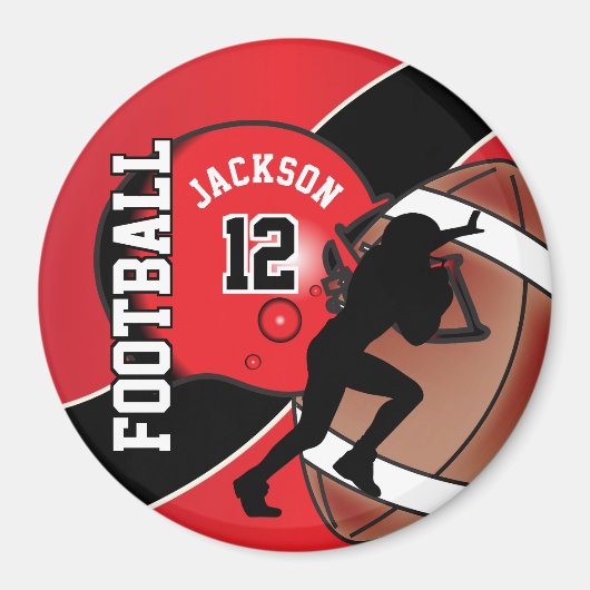 Rood en zwart personaliseren Football Magneet (Voorkant)