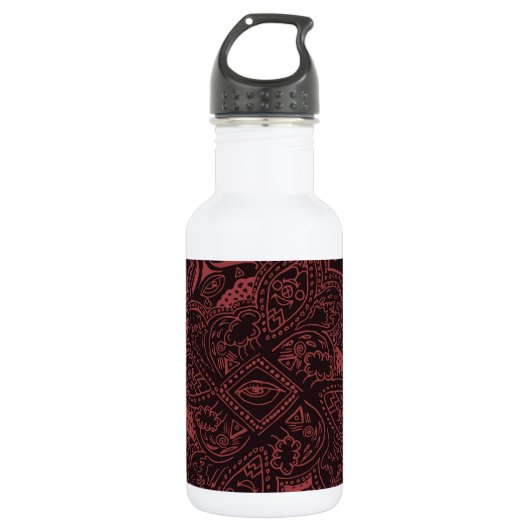 Rood en zwart Perzisch Mandala Star Pattern Waterfles (Voorkant)