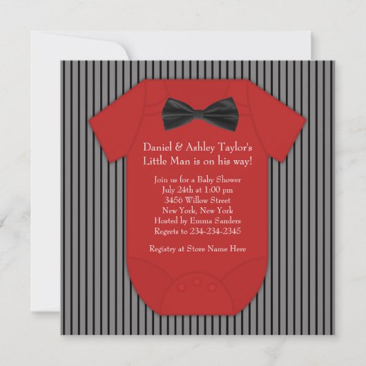 Rood en zwart Pinstripe Baby shower Kaart (Voorkant)