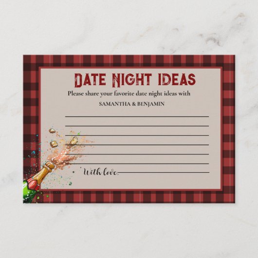 Rood en zwart plaid Date Night Ideeën Vrijgezellen Informatiekaartje (Voorkant)
