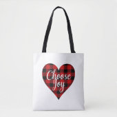 Rood en zwart Plaid Heart Motivatie kunst Tote Bag (Voorkant)
