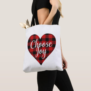 Rood en zwart Plaid Heart Motivatie kunst Tote Bag