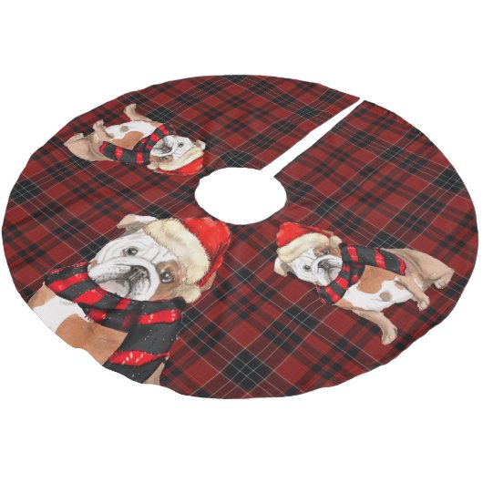 Rood en Zwart Plaid met Engels Bulldog Kerstmis Kerstboom Rok (Gekanteld)