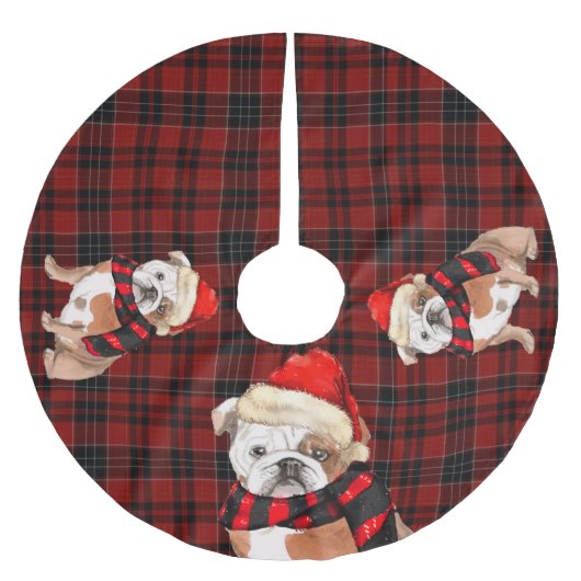 Rood en Zwart Plaid met Engels Bulldog Kerstmis Kerstboom Rok (Voorkant)