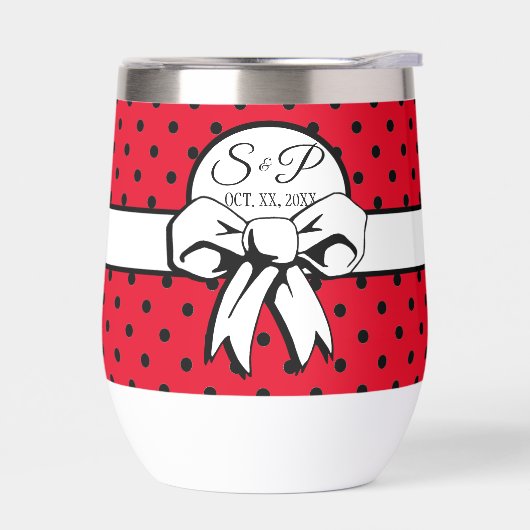 Rood en Zwart Polka Dot White Bow gepersonaliseerd (Links)