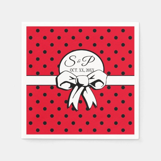 Rood en Zwart Polka Dot White Bow gepersonaliseerd Servet (Voorkant)