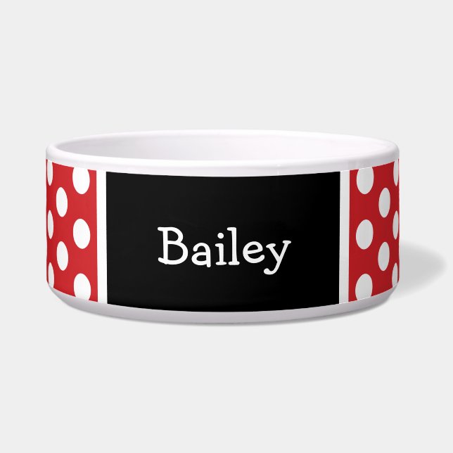 Rood en Zwart Polka Dots Monogram Voerbakje (Voorkant)