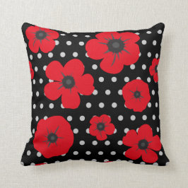 Rood en Zwart Poppy en Polka Dot Patroon Kussen