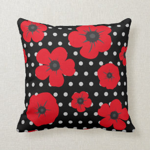 Rood en Zwart Poppy en Polka Dot Patroon Kussen