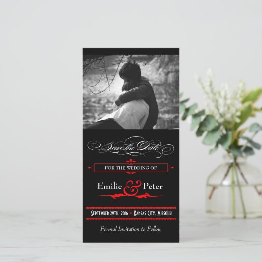 Rood en zwart Poster opslaan Datum opslaan Save The Date (Staand voorkant)