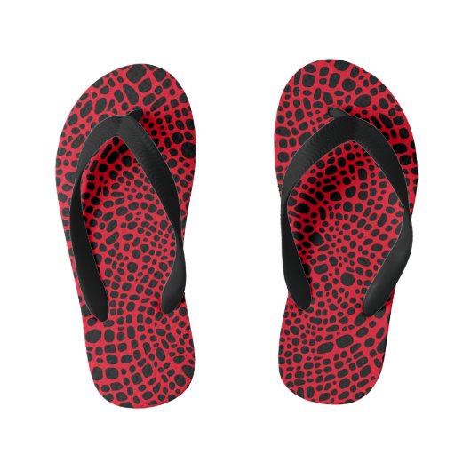 Rood en zwart psychedelisch organisch huidpatroon kinder teenslippers (Voetbed)