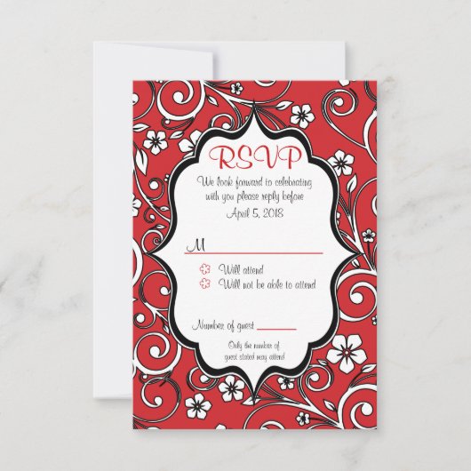 Rood en zwart Quinceañera RSVP-kaart Kaart (Voorkant)