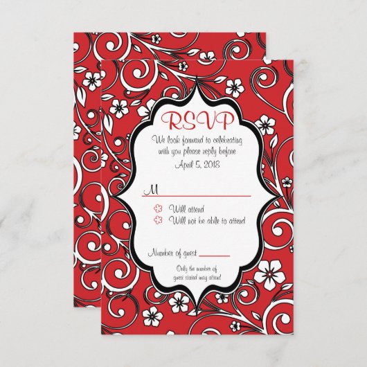 Rood en zwart Quinceañera RSVP-kaart Kaart (Voorkant / Achterkant)