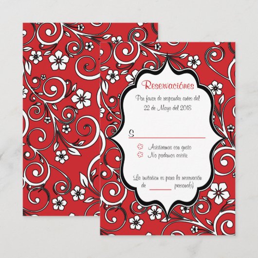 Rood en zwart Quinceañera Spaanse RSVP-kaart Kaart (Voorkant / Achterkant)