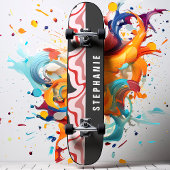 Rood en Zwart Retro Modern Abstract Marmer Swirl Persoonlijk Skateboard