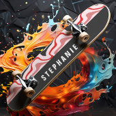 Rood en Zwart Retro Modern Abstract Marmer Werveli Persoonlijk Skateboard