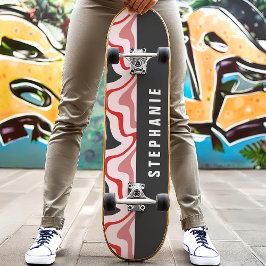 Rood en Zwart Retro Modern Abstract Marmer Werveli Persoonlijk Skateboard