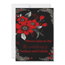 Rood en zwart Romantische huwelijksuitnodiging